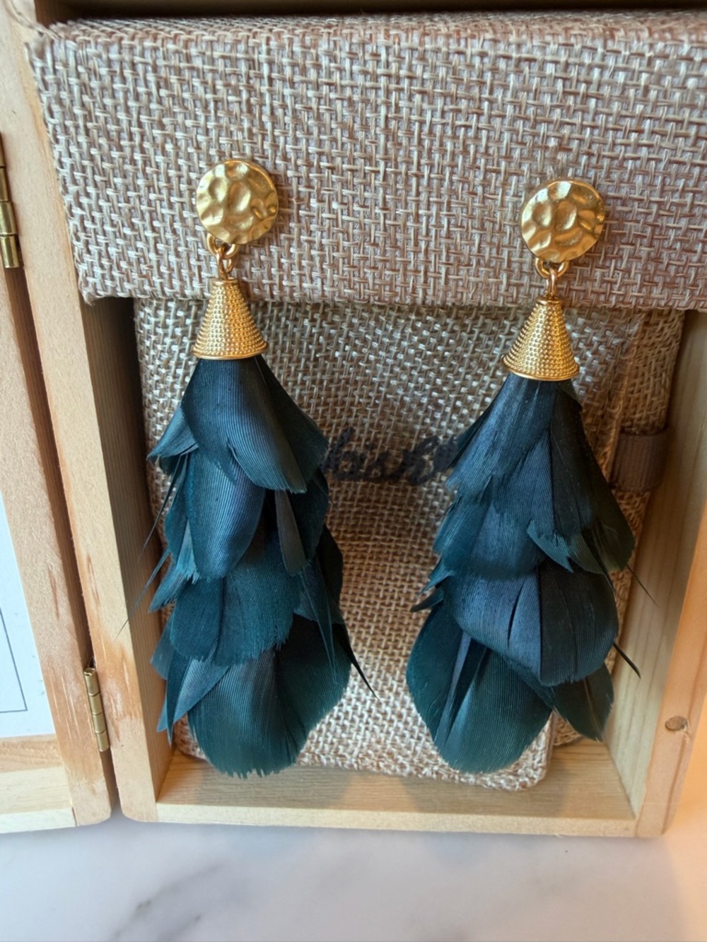 Brackish Breezer Goose Feather Teal Drop Earrings  New in Box